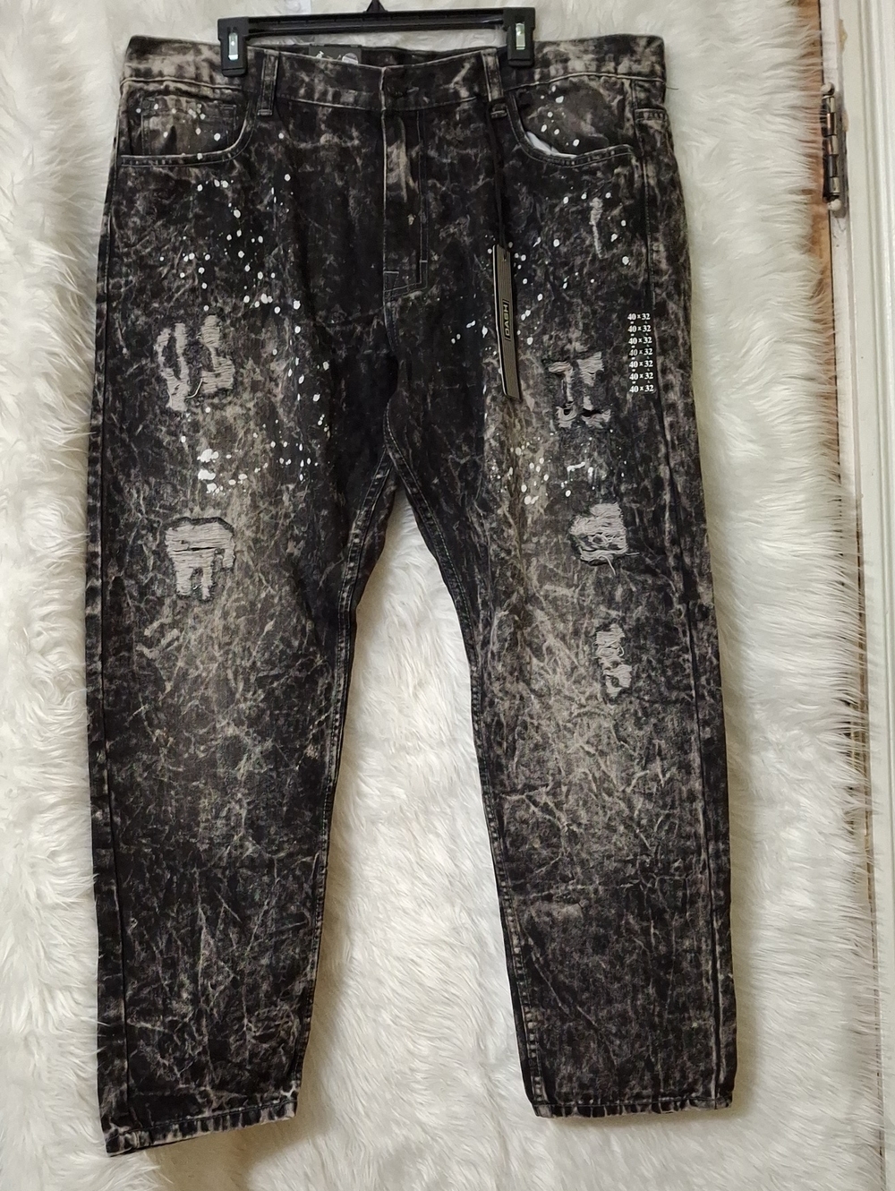 Slim Straight Black Acid-Wash Jeans with Paint-Splatter Detail